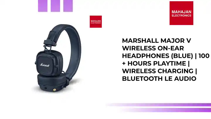 Marshall Major V Wireless On-Ear Headphones (Blue) | 100 + Hours Playtime | Wireless Charging | Bluetooth LE Audio by@Outfy