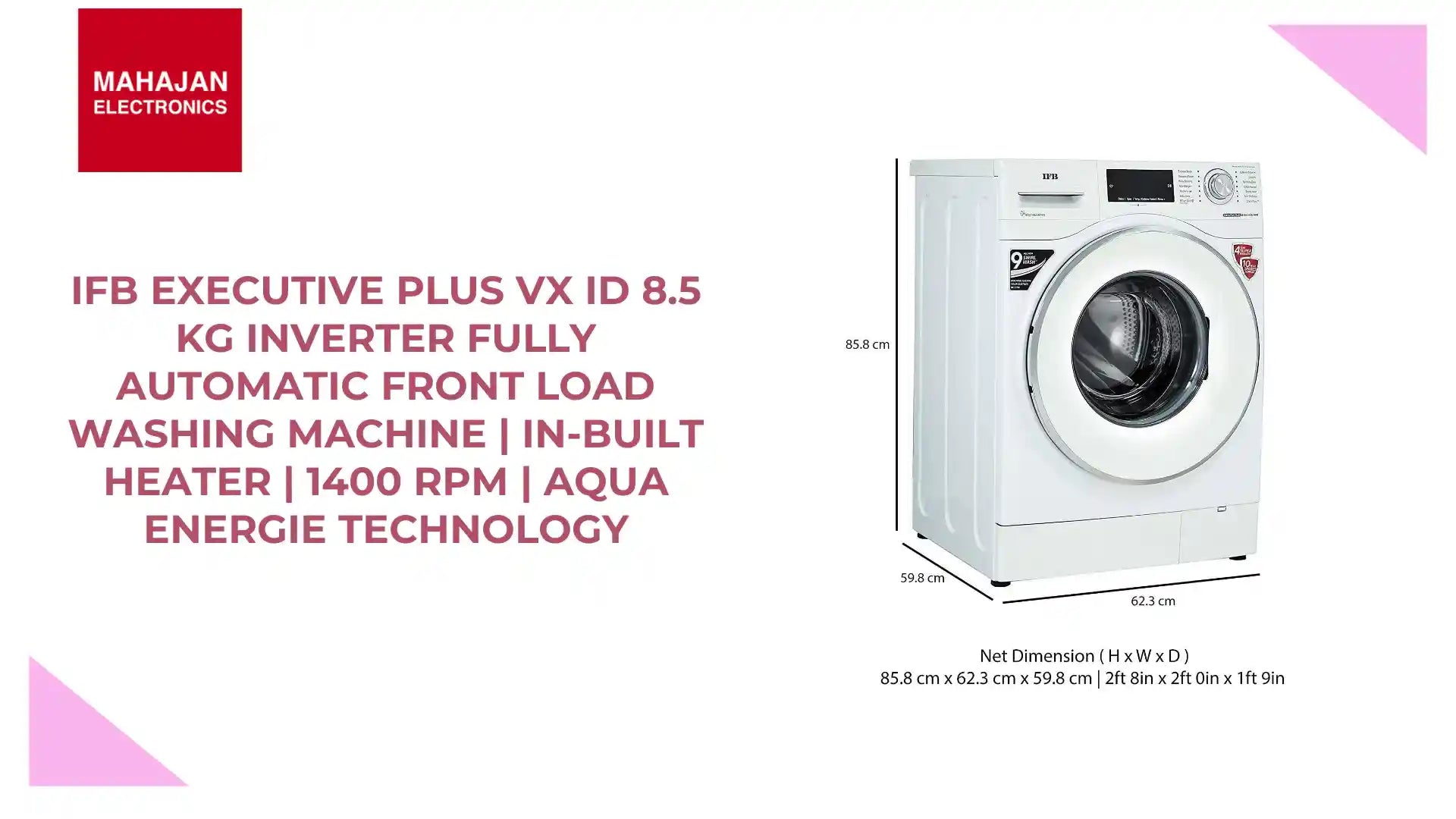 IFB Executive Plus VX ID 8.5 Kg Inverter Fully Automatic Front Load Washing Machine | In-Built Heater | 1400 RPM | Aqua Energie Technology by@Outfy
