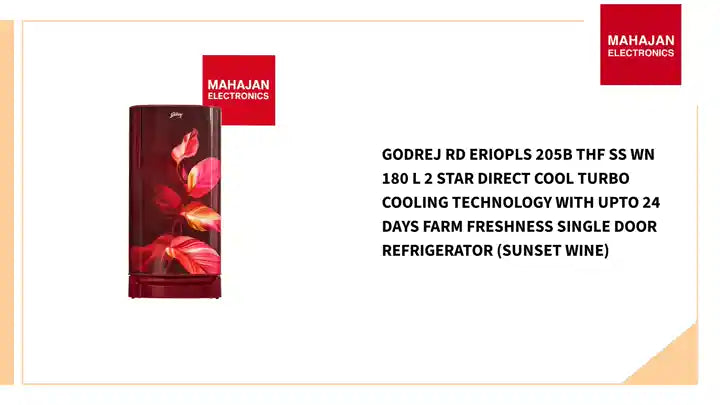 Godrej RD ERIOPLS 205B THF SS WN 180 L 2 Star Direct Cool Turbo Cooling Technology With Upto 24 Days farm Freshness Single Door Refrigerator (Sunset Wine) by@Outfy