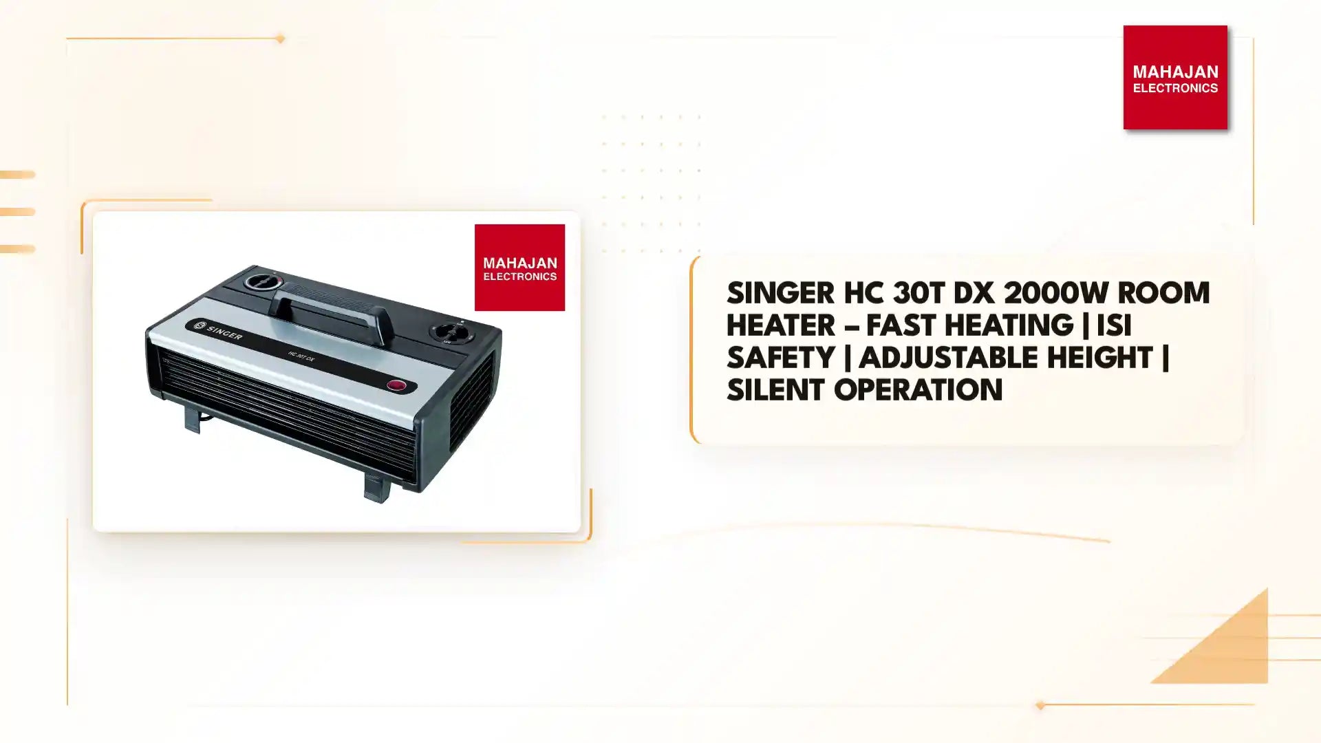 Singer HC 30T DX 2000W Room Heater – Fast Heating | ISI Safety | Adjustable Height | Silent Operation by@Outfy