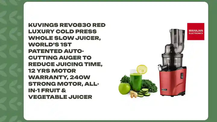 Kuvings REVO830 Red Luxury Cold Press Whole Slow Juicer, World's 1st Patented Auto-Cutting Auger to reduce juicing time, 12 Yrs Motor Warranty, 240W Strong Motor, All-in-1 Fruit & Vegetable Juicer by@Outfy