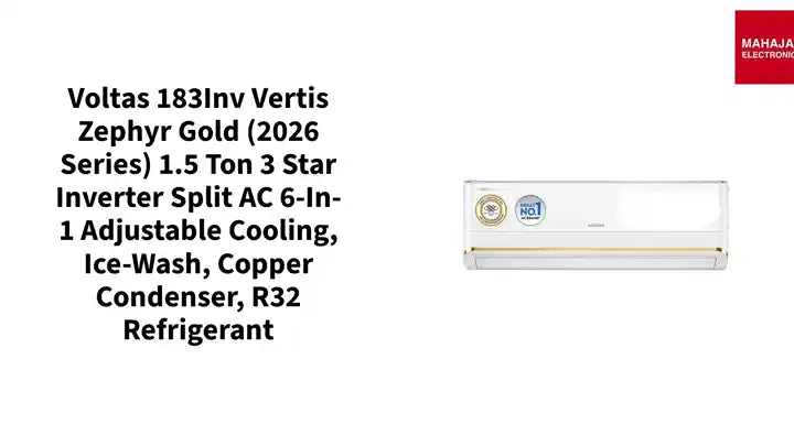 Voltas 183Inv Vertis Zephyr Gold (2026 Series) 1.5 Ton 3 Star Inverter Split AC 6-in-1 Adjustable Cooling, Ice-Wash, Copper Condenser, R32 Refrigerant by@Outfy