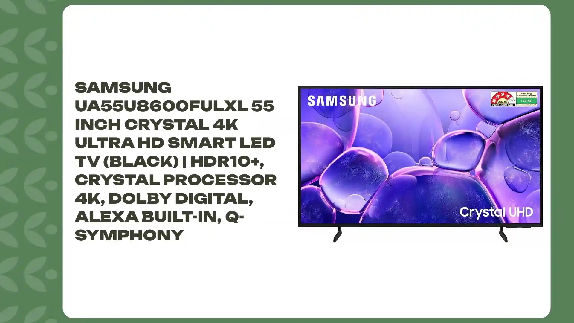Samsung UA55U8600FULXL 55 Inch Crystal 4K Ultra HD Smart LED TV (Black) | HDR10+, Crystal Processor 4K, Dolby Digital, Alexa Built-In, Q-Symphony by@Outfy