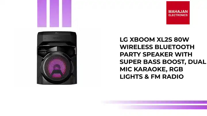 LG XBOOM XL2S 80W Wireless Bluetooth Party Speaker with Super Bass Boost, Dual Mic Karaoke, RGB Lights & FM Radio by@Outfy