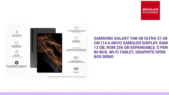 Samsung Galaxy Tab S8 Ultra 37.08 cm (14.6 inch) sAMOLED Display, RAM 12 GB, ROM 256 GB Expandable, S Pen in-Box, Wi-Fi Tablet, Graphite OPEN BOX DEMO by@Outfy