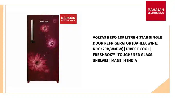 Voltas Beko 185 Litre 4 Star Single Door Refrigerator (Dahlia Wine, RDC220B/W0DW) | Direct Cool | FreshBox™ | Toughened Glass Shelves | Made in India by@Outfy