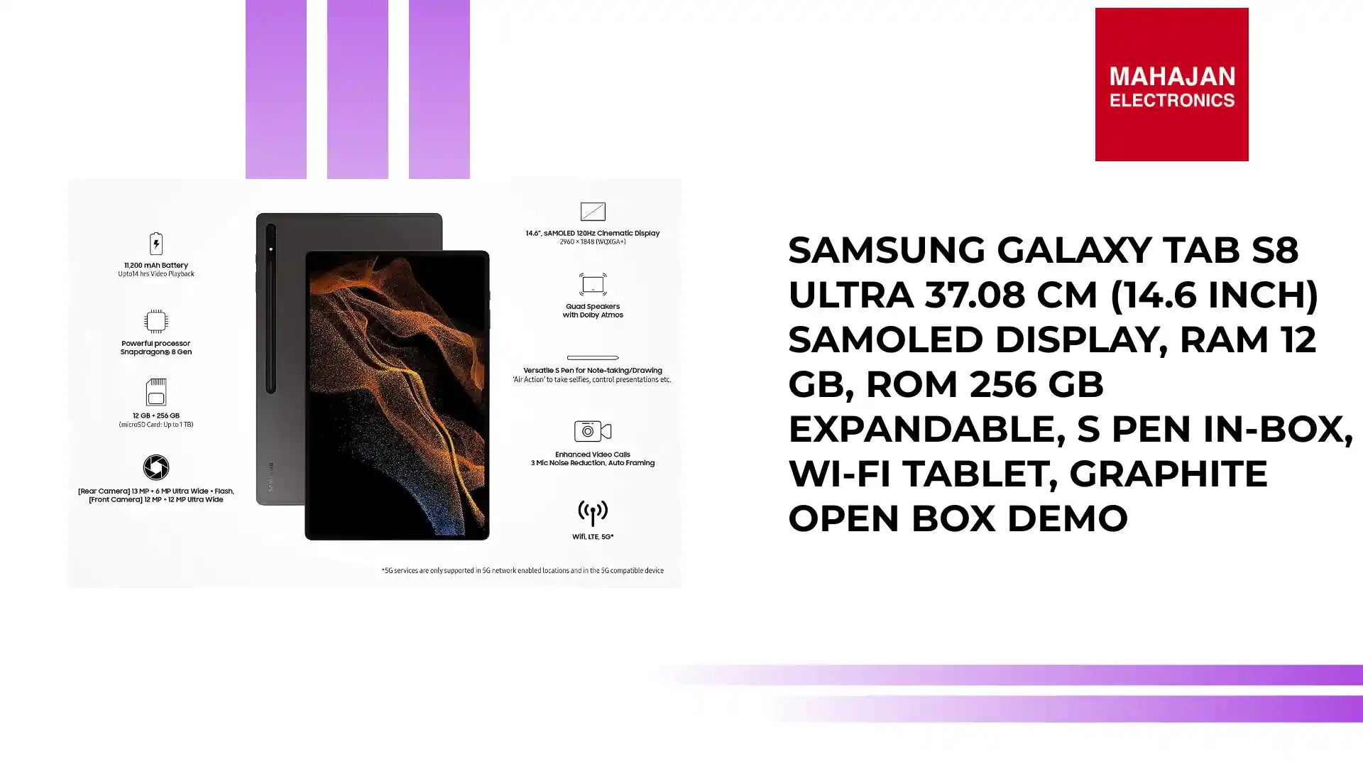 Samsung Galaxy Tab S8 Ultra 37.08 cm (14.6 inch) sAMOLED Display, RAM 12 GB, ROM 256 GB Expandable, S Pen in-Box, Wi-Fi Tablet, Graphite OPEN BOX DEMO by@Outfy