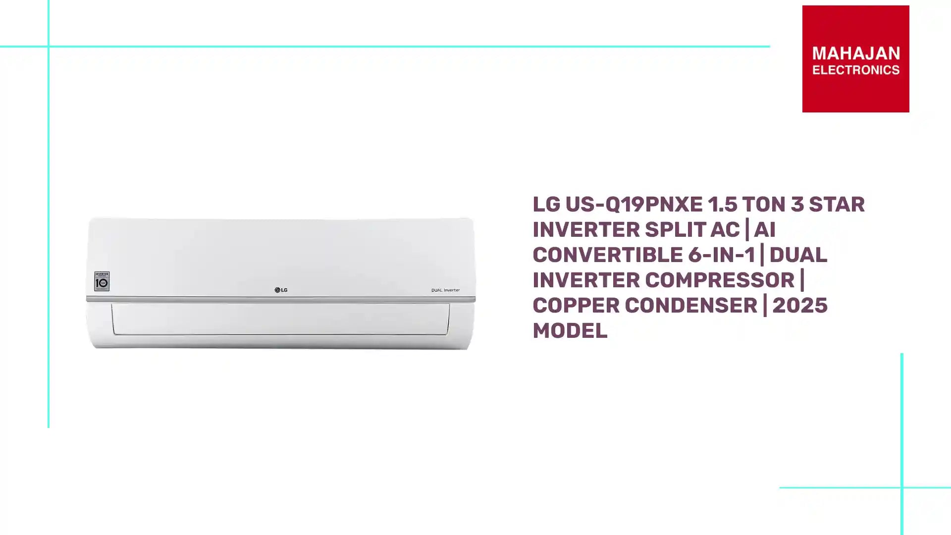 LG US-Q19PNXE 1.5 Ton 3 Star Inverter Split AC | AI Convertible 6-in-1 | Dual Inverter Compressor | Copper Condenser | 2025 Model by@Outfy