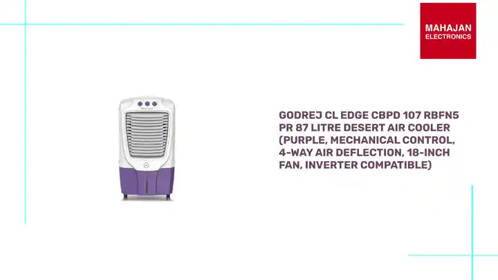 Godrej CL EDGE CBPD 107 RBFN5 PR 87 Litre Desert Air Cooler (Purple, Mechanical Control, 4-Way Air Deflection, 18-Inch Fan, Inverter Compatible) by@Outfy