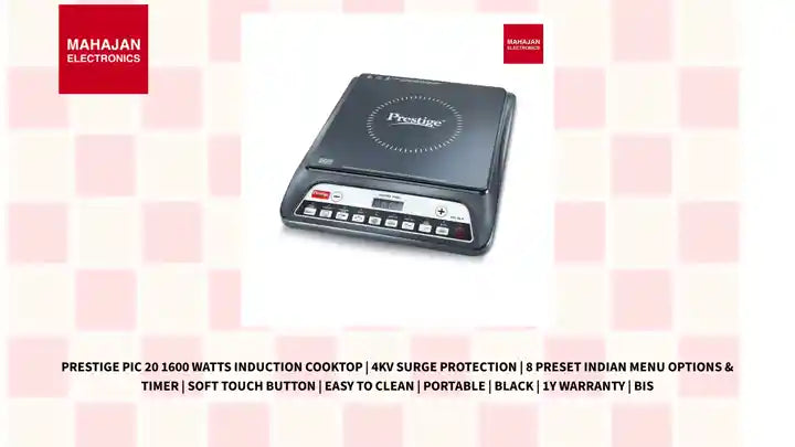 Prestige PIC 20 1600 Watts Induction Cooktop | 4KV Surge Protection | 8 Preset Indian Menu Options & Timer | Soft Touch Button | Easy to Clean | Portable | Black | 1Y Warranty | BIS by@Outfy
