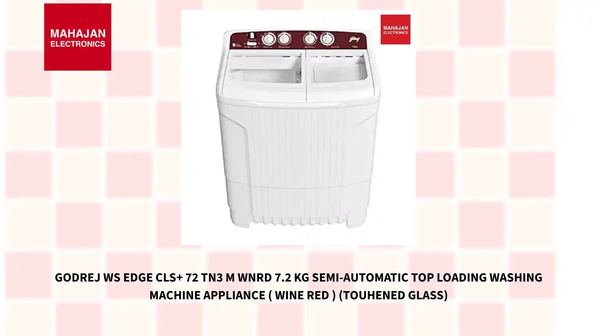Godrej WS EDGE CLS+ 72 TN3 M WNRD 7.2 Kg Semi-Automatic Top Loading Washing Machine Appliance ( Wine Red ) (TOUHENED GLASS) by@Outfy