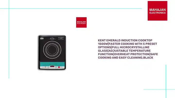 KENT Emerald Induction Cooktop 1500W|Faster Cooking With 5 Preset Options|Full Microcrystalline Glass|Adjustable Temperature Function|Overheat Protection|Safe Cooking And Easy Cleaning,Black by@Outfy