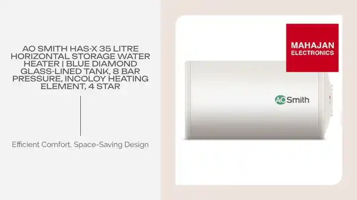 AO Smith HAS-X 35 Litre Horizontal Storage Water Heater | Blue Diamond Glass-Lined Tank, 8 Bar Pressure, Incoloy Heating Element, 4 Star by@Outfy