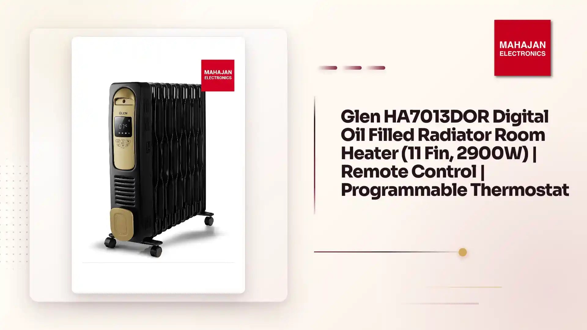Glen HA7013DOR Digital Oil Filled Radiator Room Heater (11 Fin, 2900W) | Remote Control | Programmable Thermostat by@Outfy