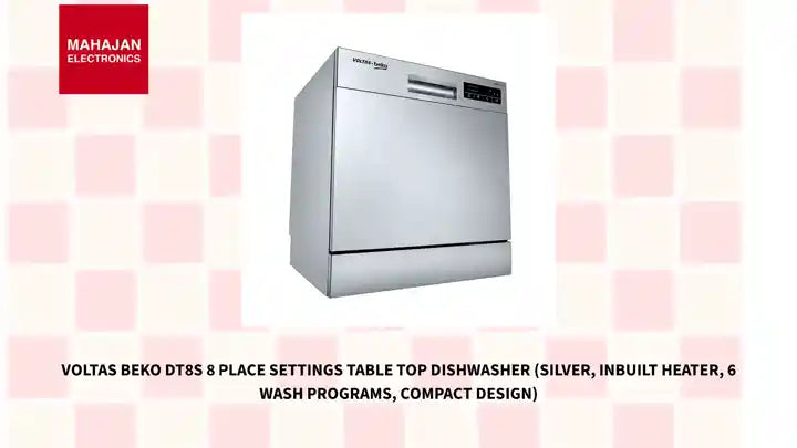 Voltas Beko DT8S 8 Place Settings Table Top Dishwasher (Silver, Inbuilt Heater, 6 Wash Programs, Compact Design) by@Outfy