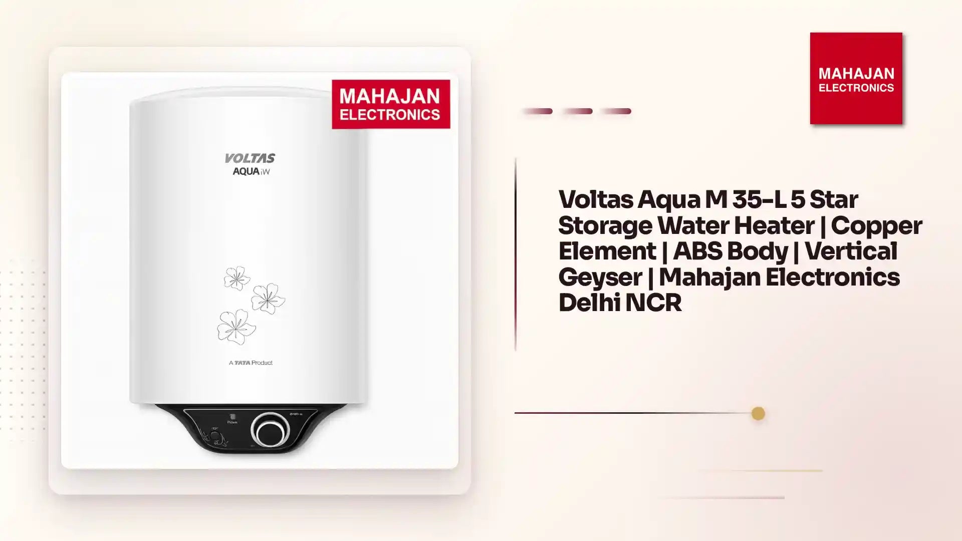 Voltas Aqua M 35-L 5 Star Storage Water Heater | Copper Element | ABS Body | Vertical Geyser | Mahajan Electronics Delhi NCR by@Outfy