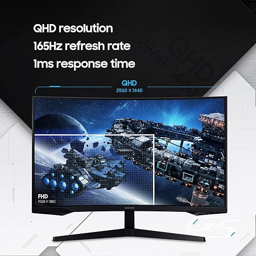 Samsung 27" (68.5cm)LS27CG550EWXXL|Black Odyssey G5 2K Curved Gaming Monitor|QHD 2560 X 1440|1000R Curved|165Hz|1ms(MPRT)|300nits|Ports-HDMI,DP,Headphone|DP Cable|HDR10|FreeSync|-Online Mahajan Electronics