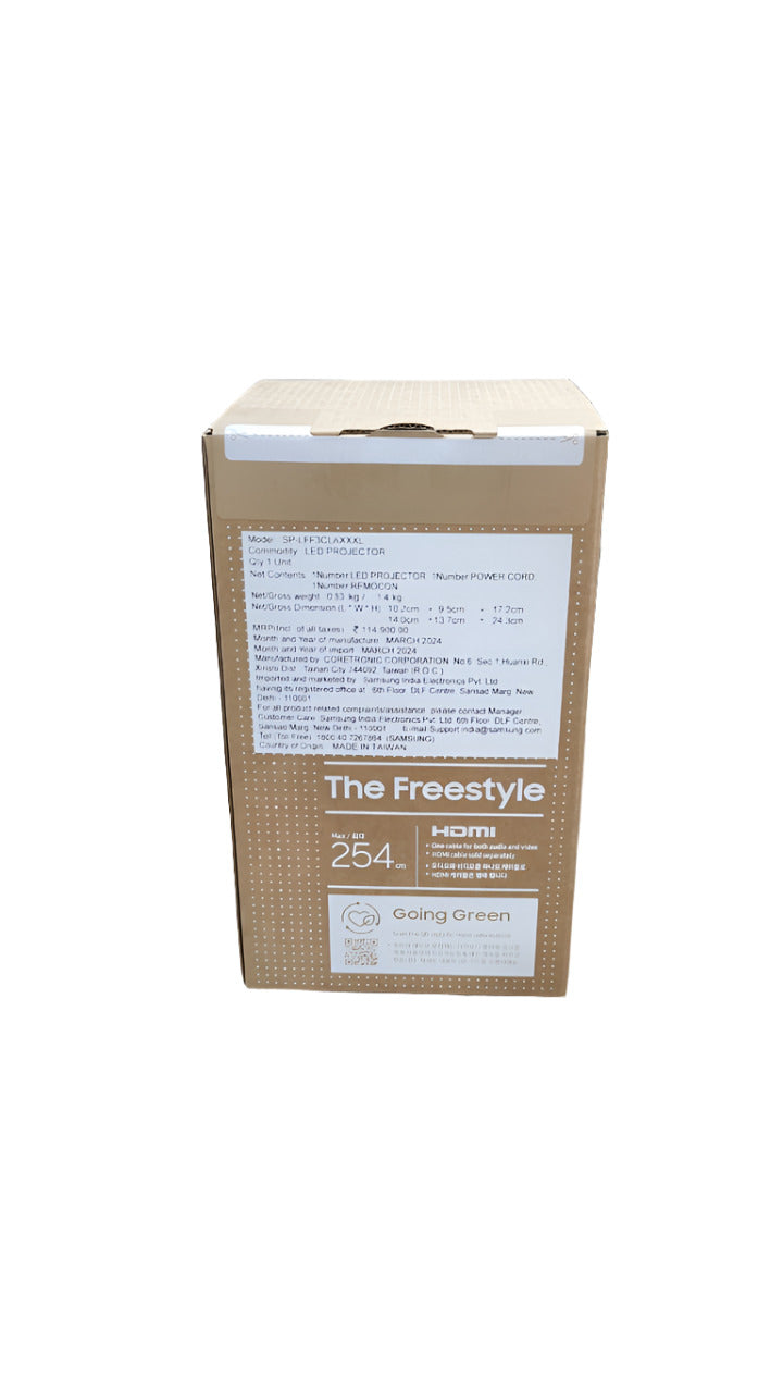 Samsung SP-LFF3CLAXXXL The Freestyle 2nd Gen Portable Compact Smart LED Projector with in-Built OTT Apps ( HDR 10+, Wi-Fi, Premium 360° Sound, All Round Design, Instant Setup, White) Samsung