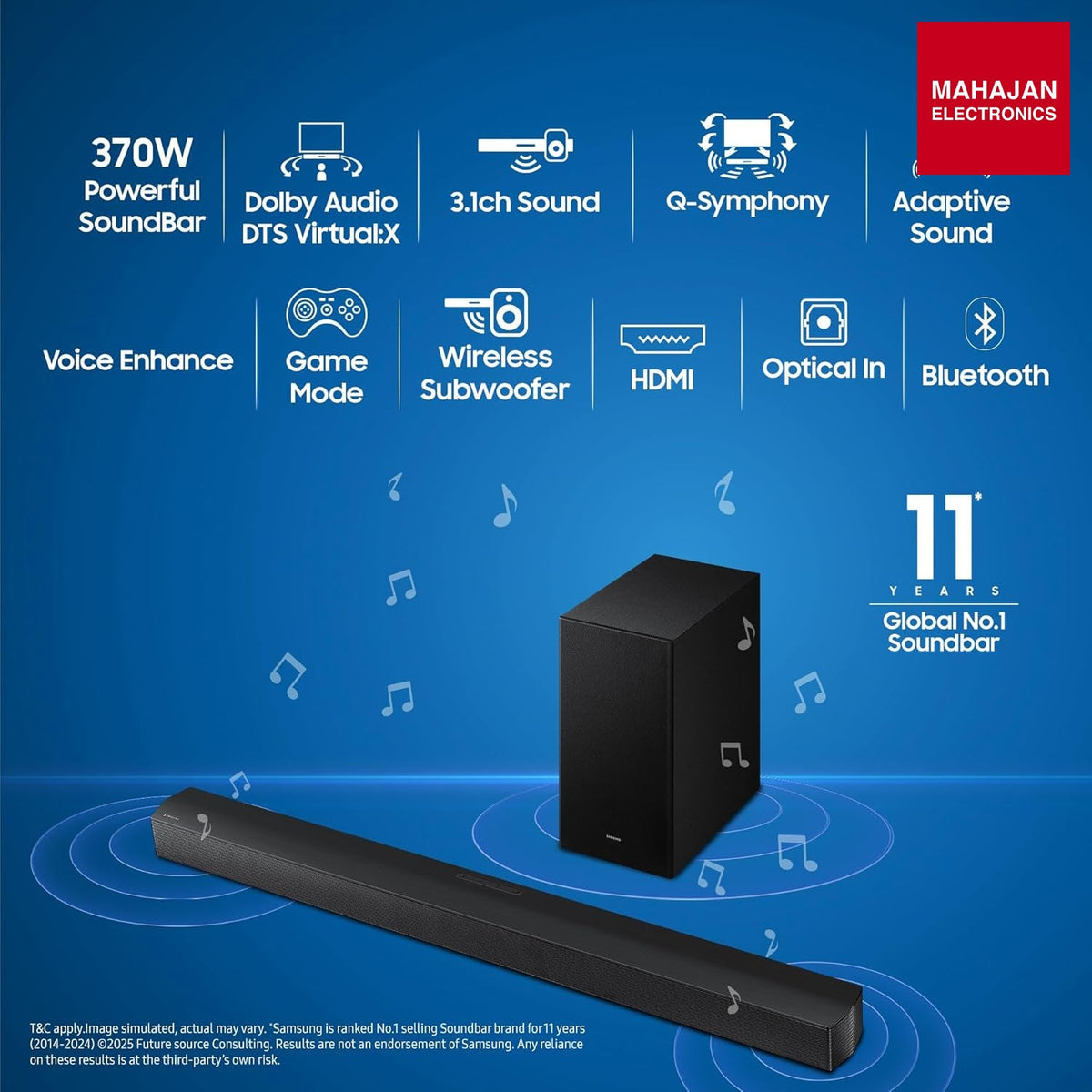 Samsung HW-B650F/XL 370W 3.1ch Soundbar | Dolby Audio | DTS Virtual:X | Q-Symphony | Wireless Subwoofer | HDMI ARC – Mahajan Electronics Online.