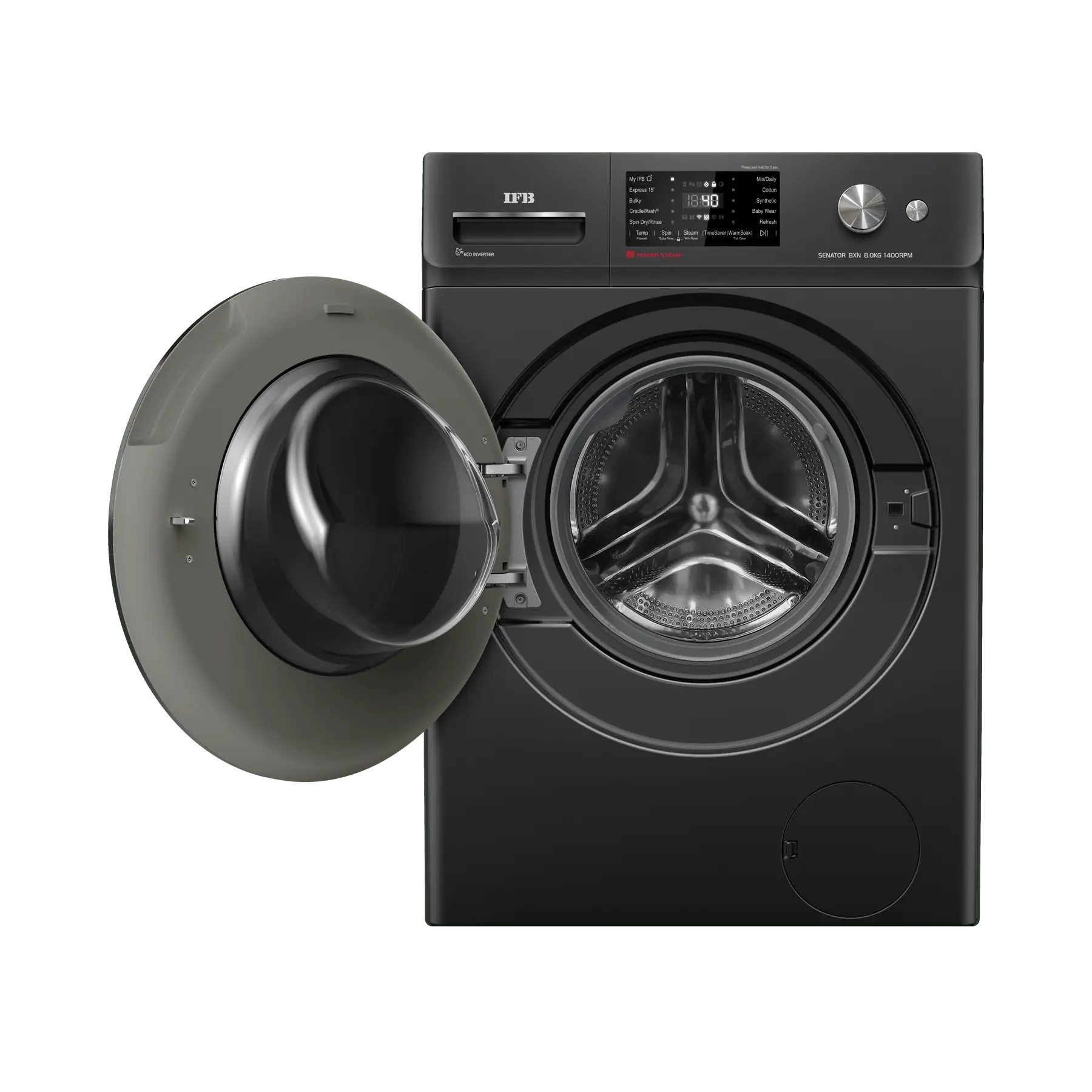 IFB Senator BXN 8014K CMS 8 Kg 1400 RPM 5 Star AI Powered Front Load Washing Machine with Steam Refresh, Eco Inverter Motor, 2X Power Steam – Black Mahajan Electronics Online