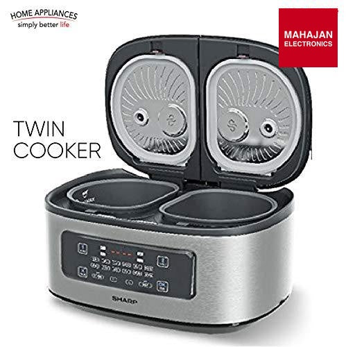 Sharp KN-TC50VI-SL Twin Cooker | 1st Dual Pot Multi Cooker | Smart Temperature Control | 12 Auto Cooking Modes | Silver Sharp