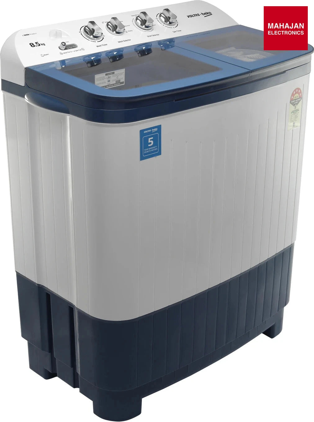 Voltas Beko WTT85DBLG 8.5 Kg 5 Star Semi Automatic Top Load Washing Machine – Blue – Mahajan Electronics Online.