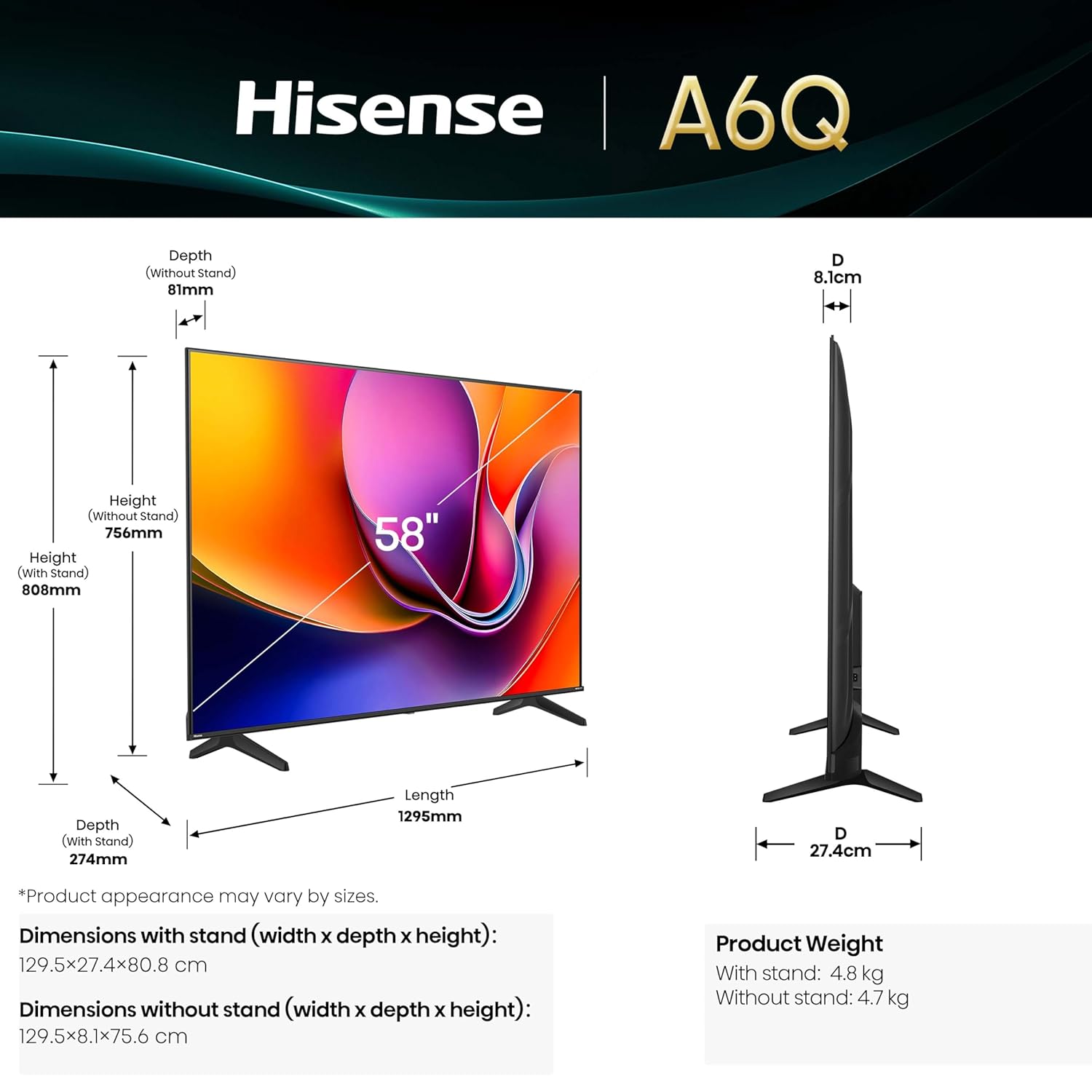 Hisense 146cm (58 inches) A6Q Series 4K Ultra HD Smart LED TV 58A6Q (Black) mahjan electronics online