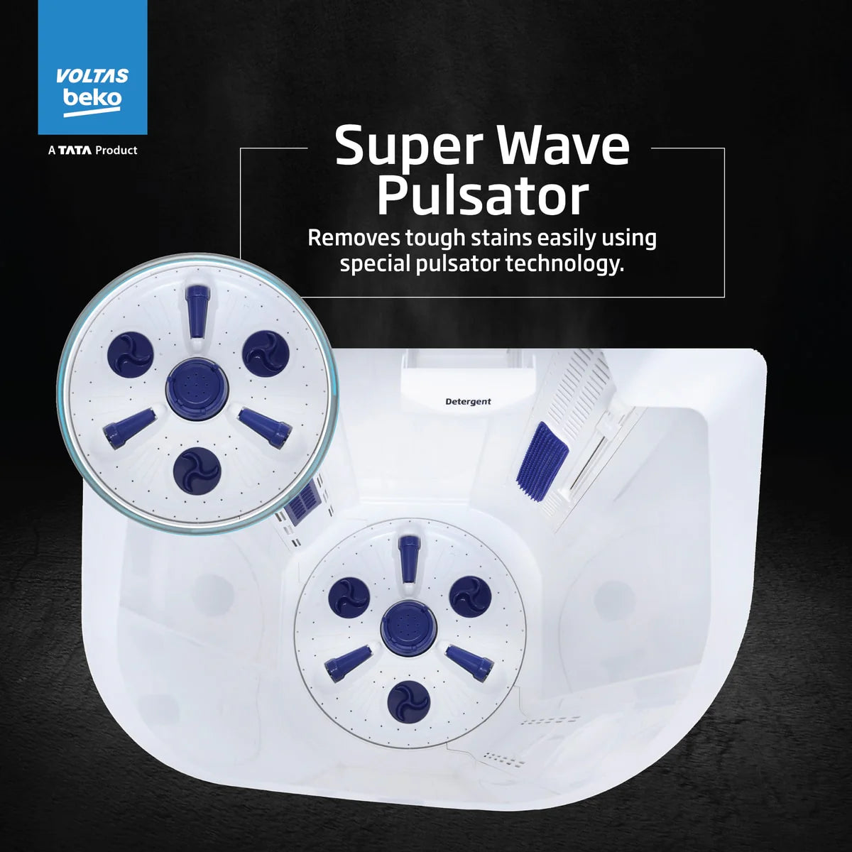 Voltas Beko WTT95UAA/BLSSWH5GFD 9.5 Kg Semi Automatic Top Load Washing Machine | 5 Star | Super Wave Pulsator | Color Blue-Online Mahajan Electronics