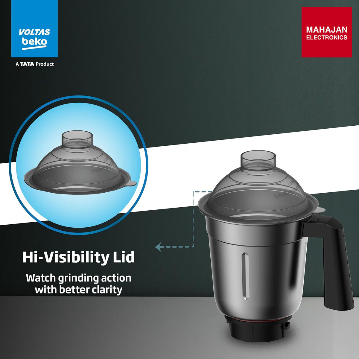 Voltas Beko G7503HP-BL 750 W Mixer Grinder with GrindX Technology & 3 Stainless Steel Jars (Black) – Mahajan Electronics Online.