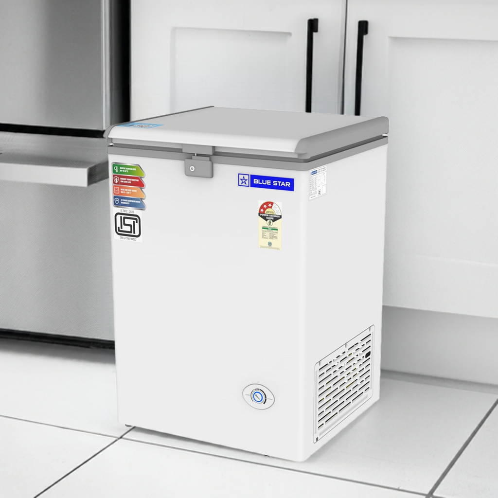 Blue Star CF3-130NEYW 130 Litre Chest Freezer (White, 3 Star, R290 Refrigerant, Single Door, Manual Defrost, Made in India)
