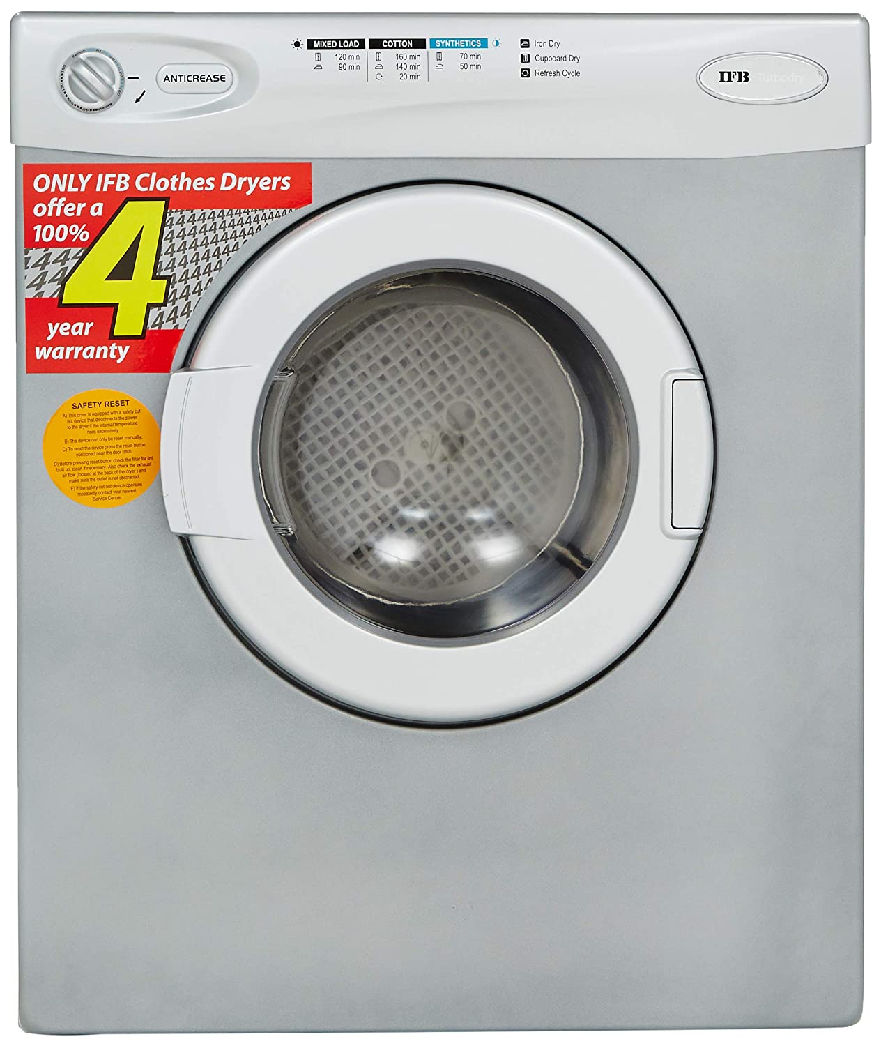 IFB 5.5 kg Fully-automatic Dryer (TURBO DRY EX, Silver, Wall