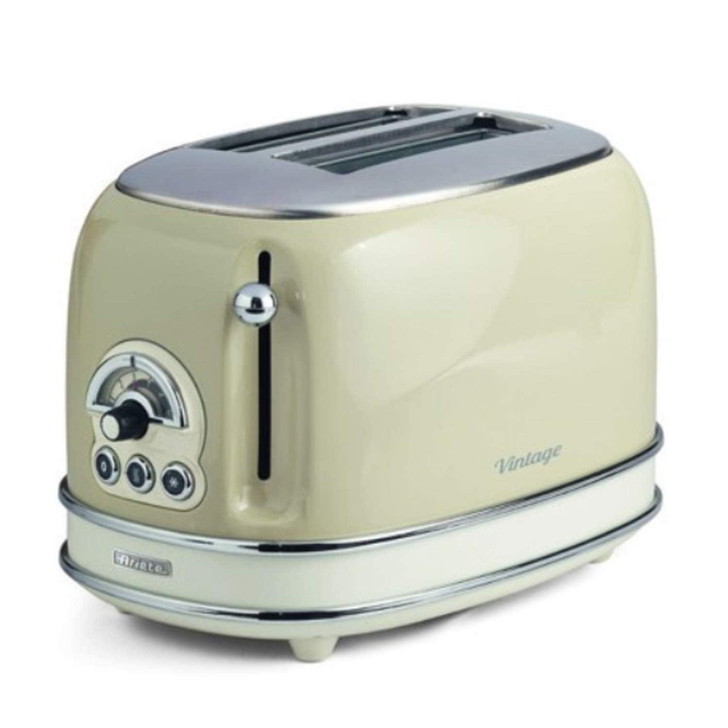 Ariete 155 Design Toaster 2 Slices With Tongs, 6 Toasting Levels, 810 W,  Stainless Steel Body, Removable Crumb Tray, Pastel Beige