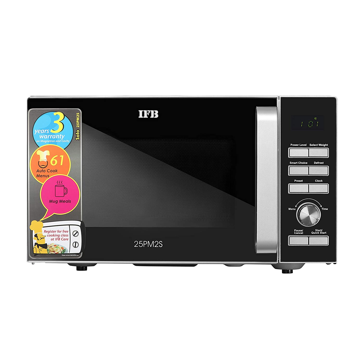 IFB 25PM2S 25L Solo Microwave Oven | 61 Auto Cook Menus | Steam Clean | Disinfect | Silver