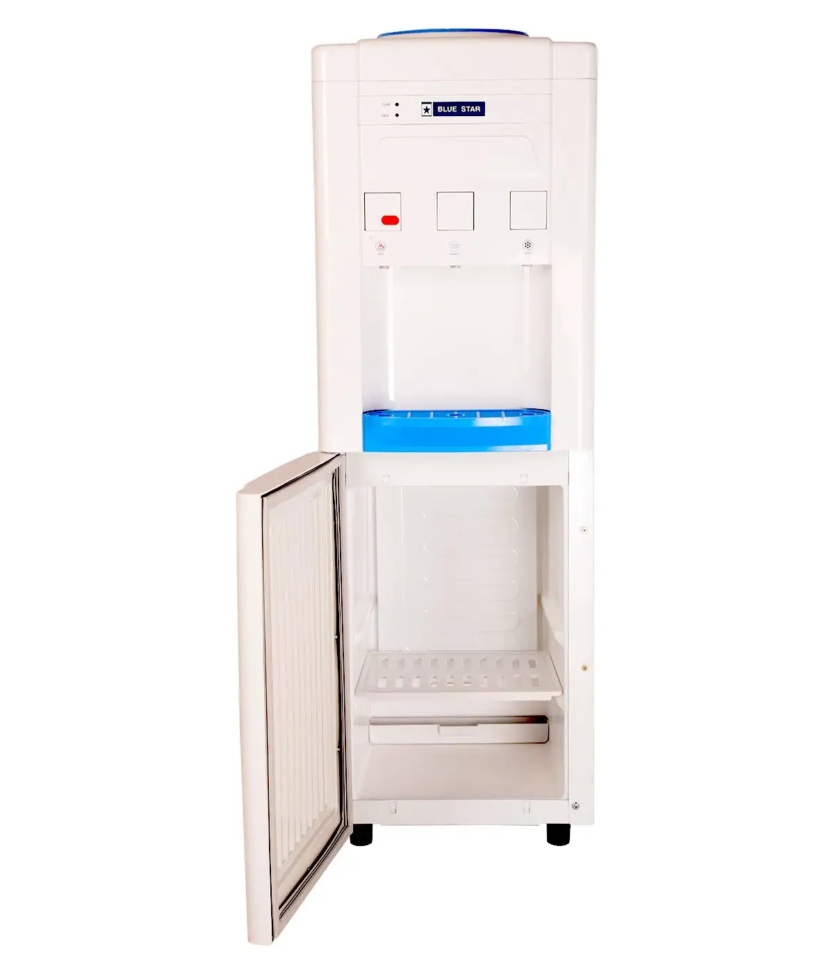 Blue Star BWD3FMRGA Water Dispenser with Refrigerator | Hot, Cold & Normal Taps, 14L Fridge, ABS Body, Stainless Steel Tank