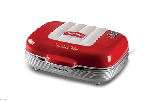 Ariete 1972 Sandwiches & Cookies Party Time, Multi-function Electric Plate, 700 Watt, 3 Non-stick and Interchangeable Plates, Red - Mahajan Electronics Online