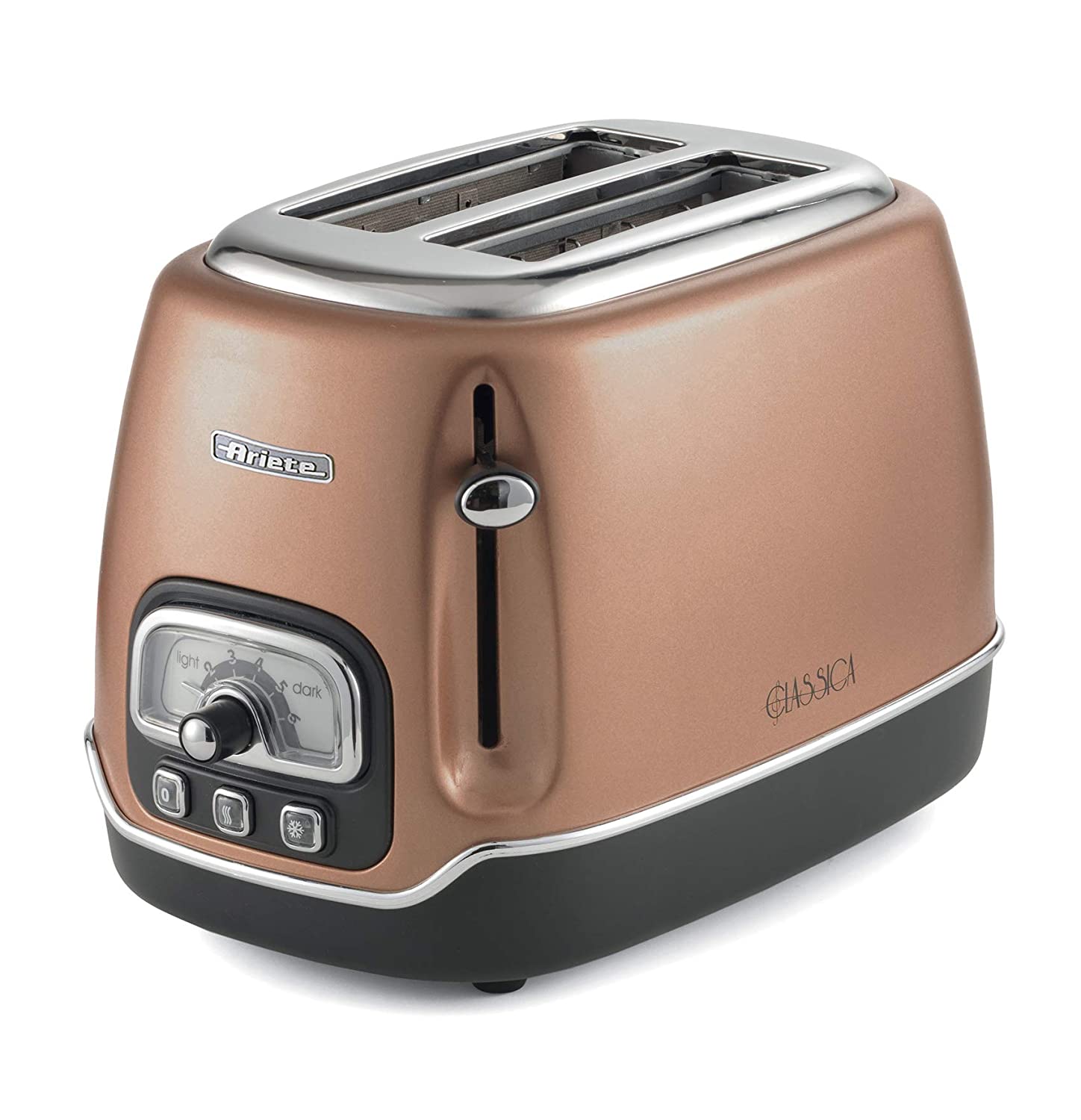 Ariete Tostapane Classica 158/38, Electric Toaster 2 Slices, Without Tongs,  815 W, 3 Functions, 6 Browning Levels, Copper