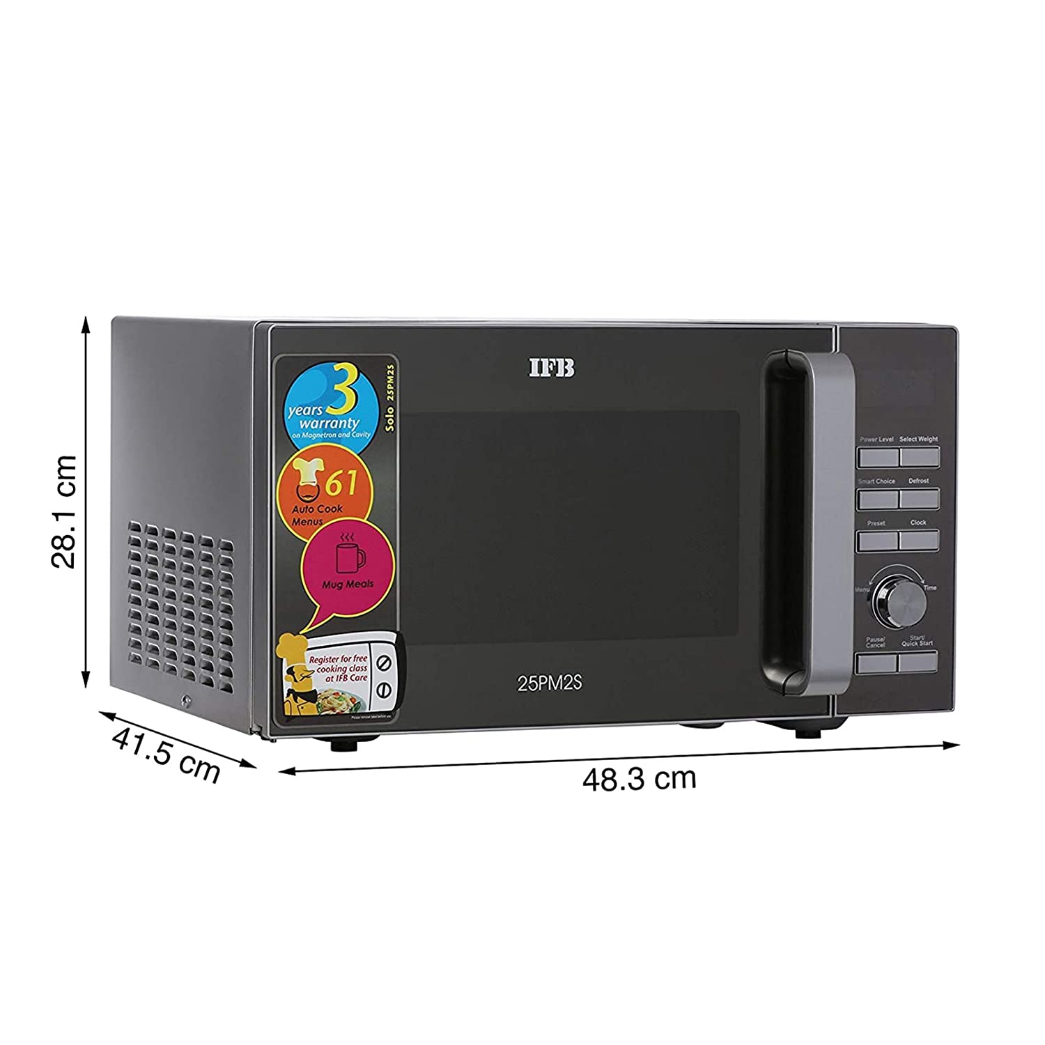 IFB 25PM2S 25L Solo Microwave Oven | 61 Auto Cook Menus | Steam Clean | Disinfect | Silver IFB