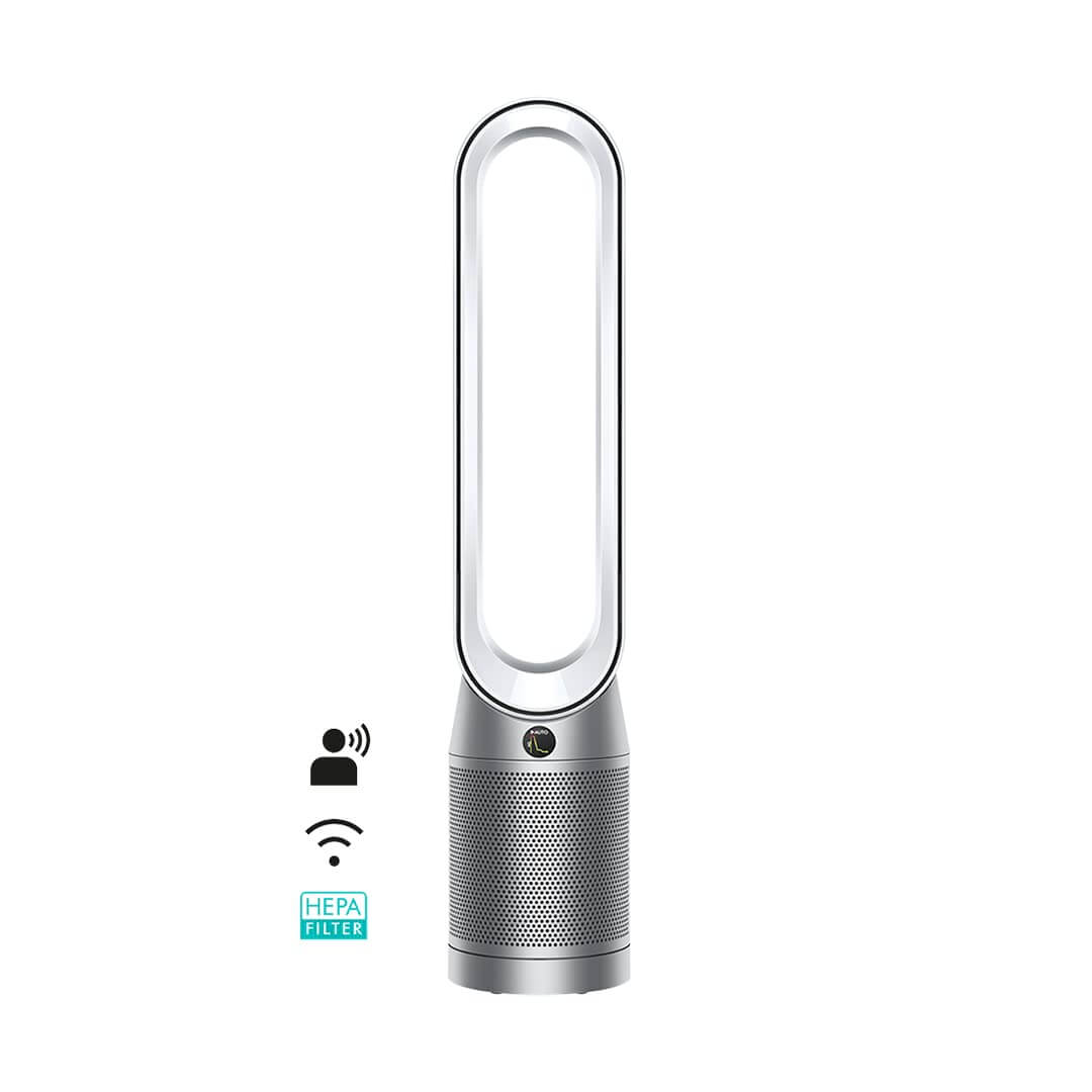 Dyson TP07 Air Purifier (White/Silver) – HEPA H13 Filter, Wi-Fi & Voice Control, 350° Oscillation, Bladeless Fan, 2-Year Warranty
