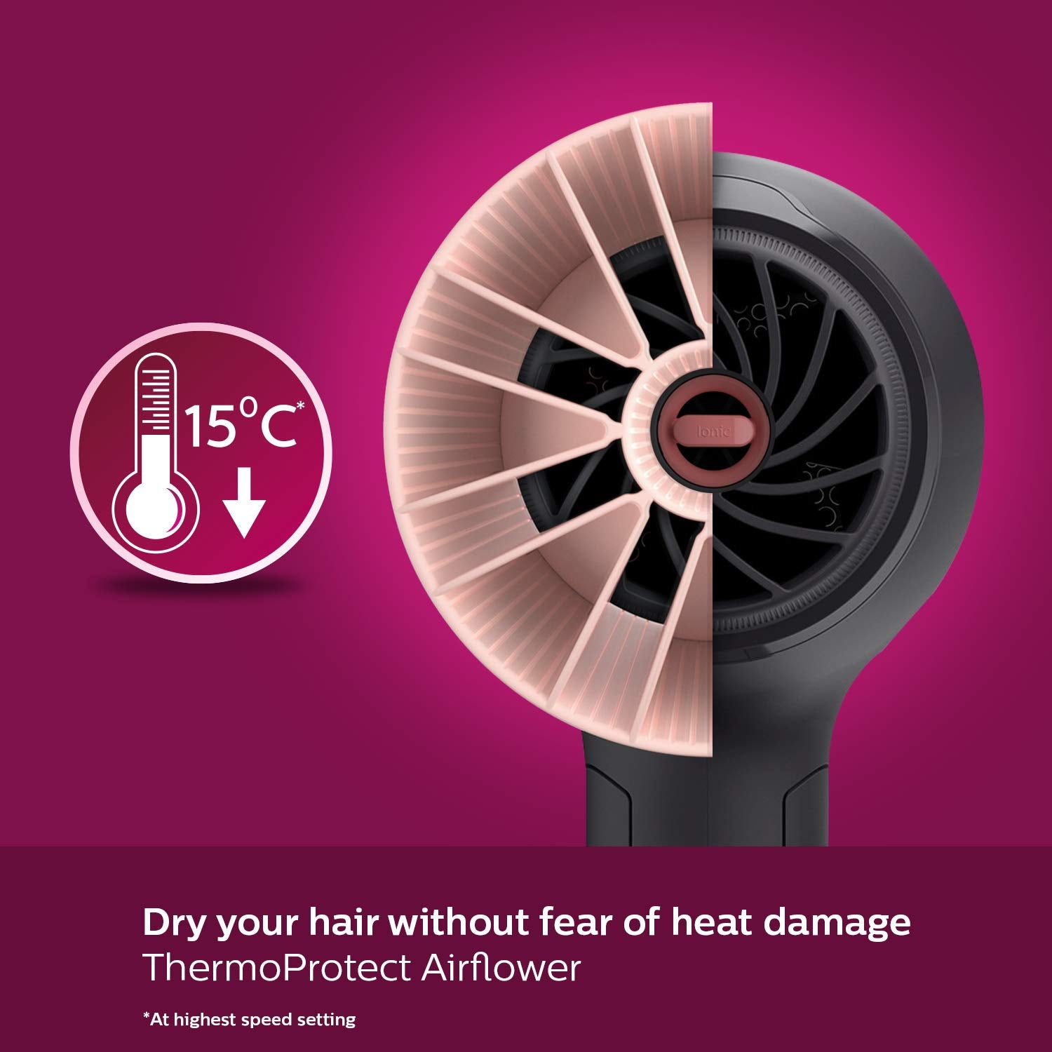 Philips Professional Hair Dryer BHD356/10 2100 Watts Thermoprotect Air Flower Advanced Ionic Care 6 Heat & Speed Settings-Black Philips