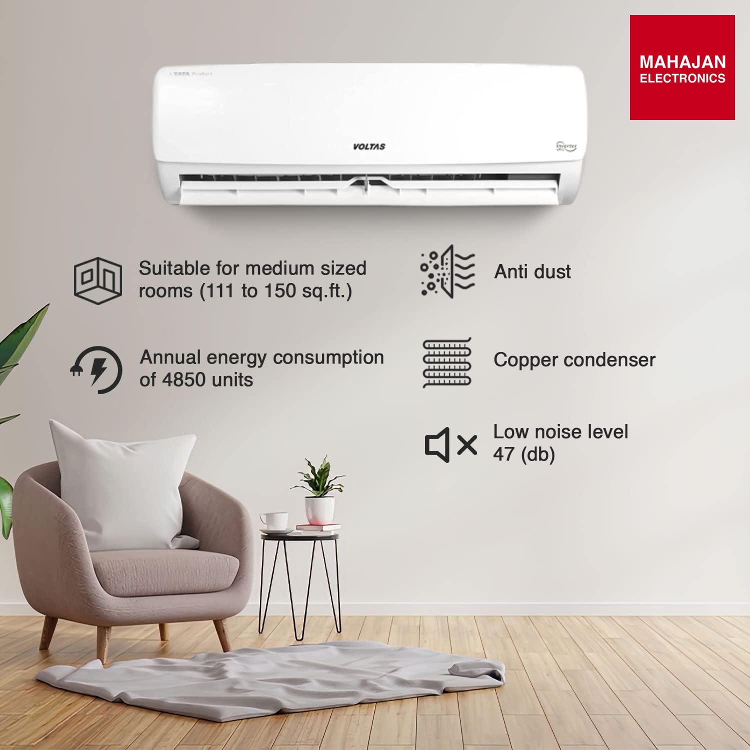 Voltas 183Inv Vectra Elegant Inverter 1.5 Ton 3 Star Split AC (2026 Model)-Online Mahajan Electronics – Mahajan Electronics Online.