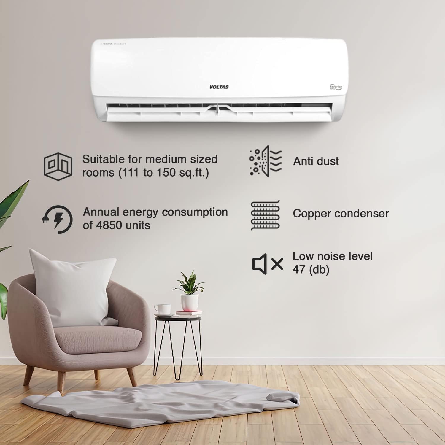 Voltas 185V Vectra Elegant Inverter 1.5 Ton 5 Star Split Ac