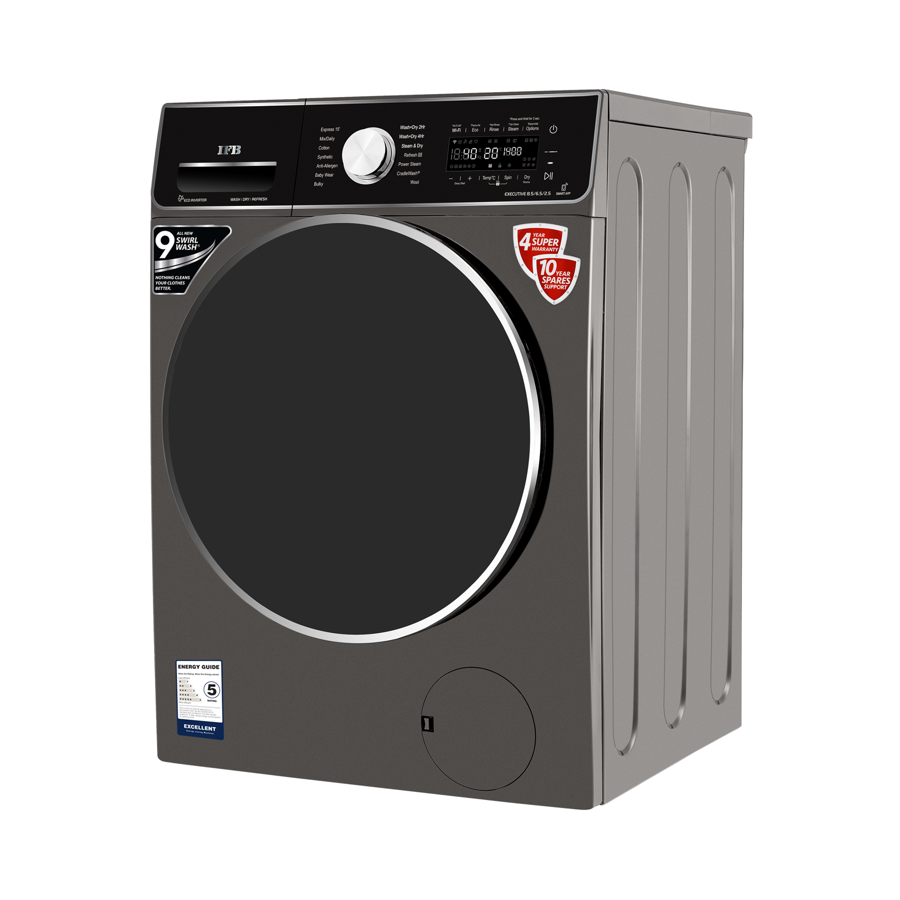 IFB Washer Dryer Executive ZXM 8.5/6.5kg 5 Star Inverter Fully-Automatic Front Loading Washing Machine - Mahajan Electronics Online