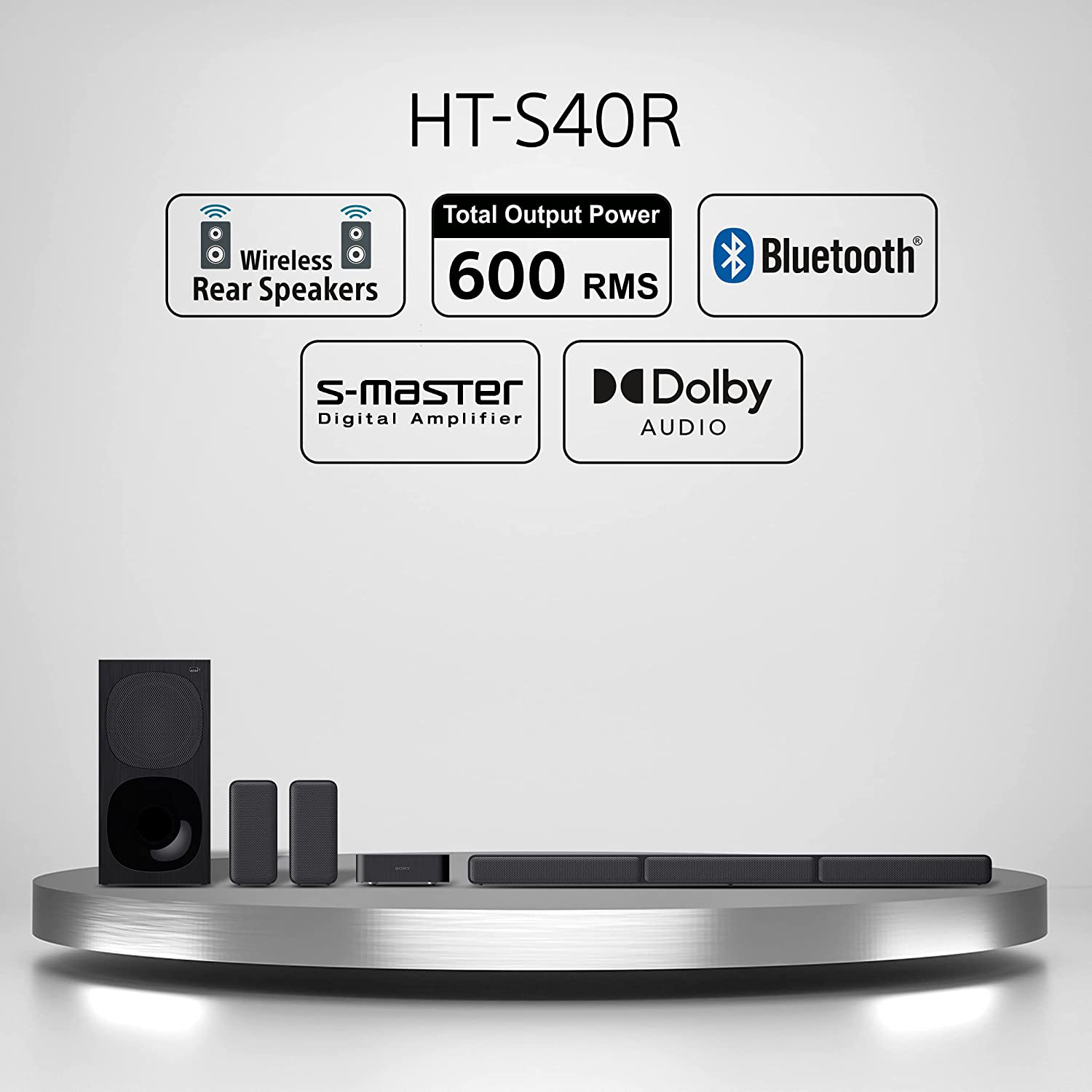 Sony HT-S40R Real 5.1ch Dolby Audio Soundbar for TV with Subwoofer & Wireless Rear Speakers, 5.1ch Home Theatre System (600W, Bluetooth) Sony