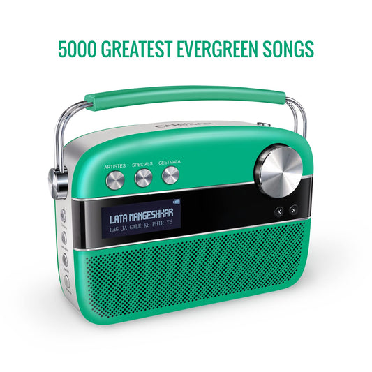 Saregama Carvaan Premium (Pop Colour Range) Hindi - Portable Music Player with 5000 Preloaded Songs, FM/BT/AUX (Forest Green) - Mahajan Electronics Online