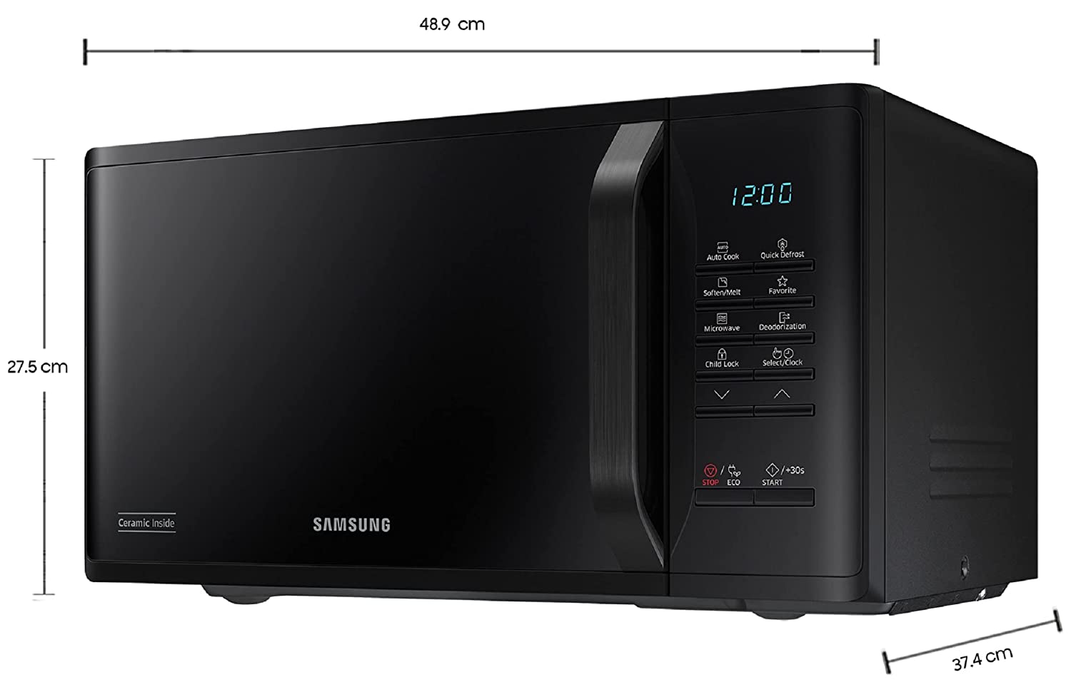 Samsung MS23A3513AK/TL 23L Solo Microwave Oven (Black, Ceramic Enamel, Quick Defrost, AutoCook, ECO Mode, Child Lock)