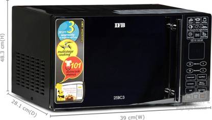 IFB 25BC3 25 Litre Convection Microwave Oven | 50 Auto Cook Menus | Stainless Steel Cavity | Multi-Stage Cooking | Child Safety Lock | Black