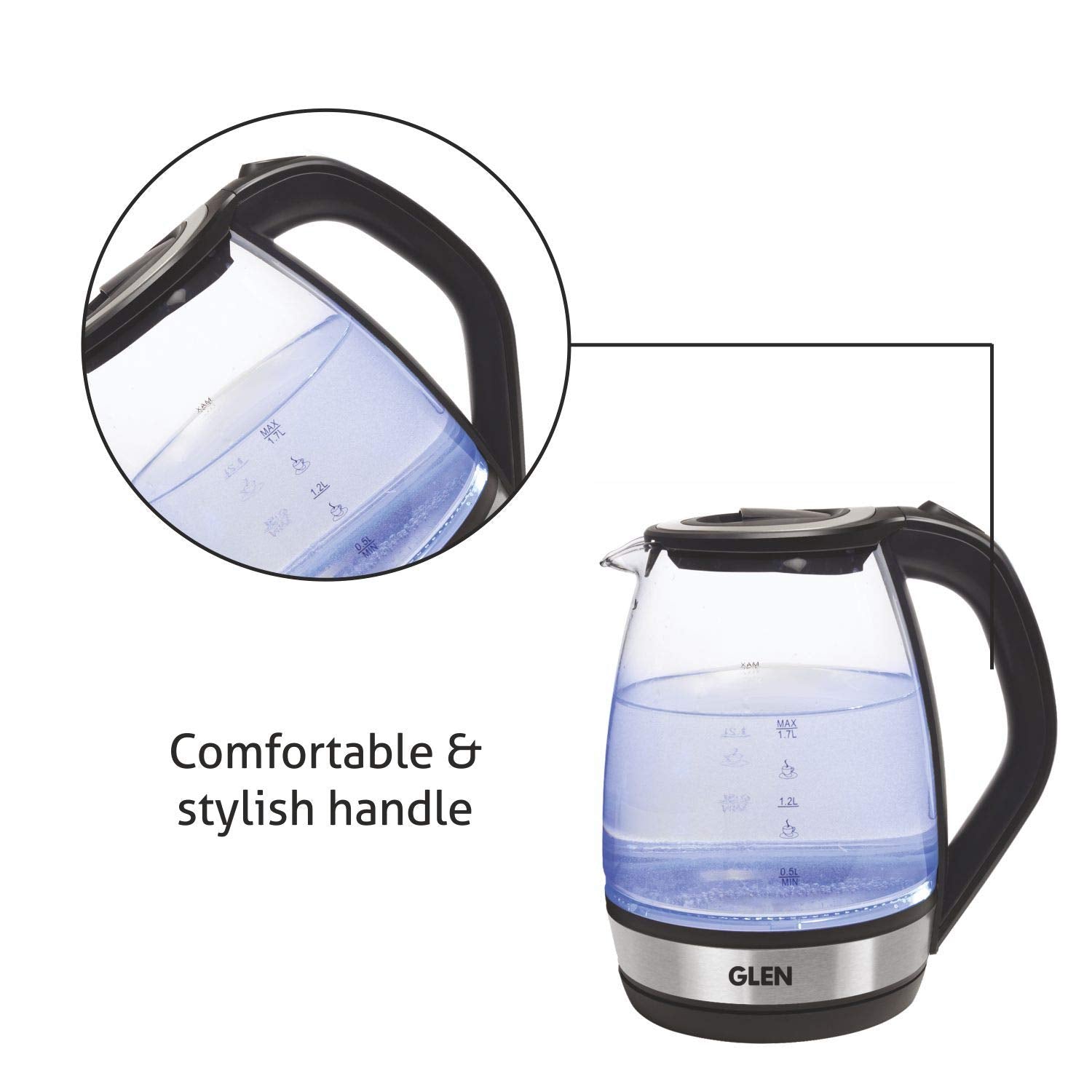 Glen Electric Glass Kettle 9012 | 1.8L Transparent Glass | 2000W Fast Boil | Blue LED Light | Mahajan Electronics Delhi NCR