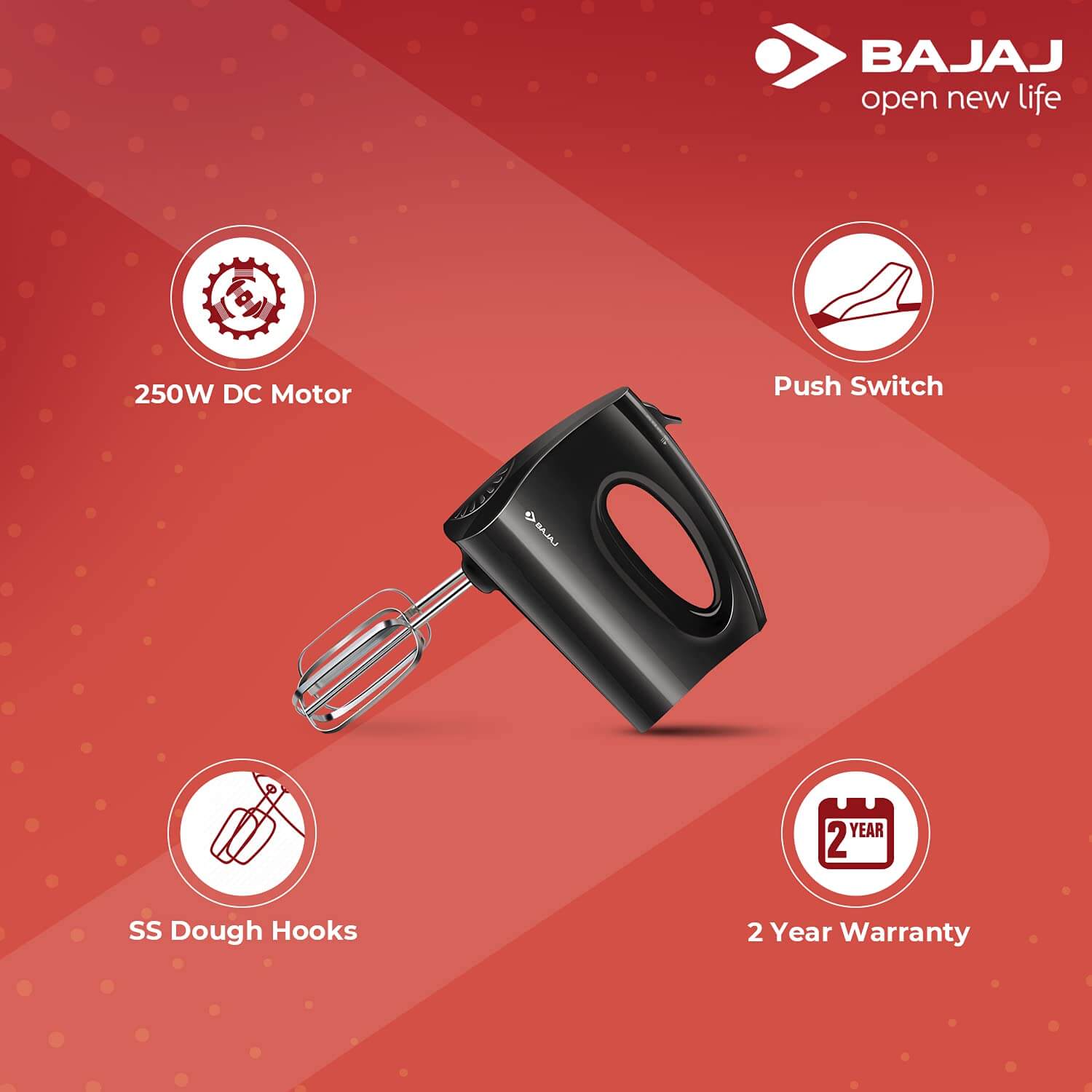 Bajaj Majesty HM01 250 Hand Blender (Black)-Mahajan Electronics Online