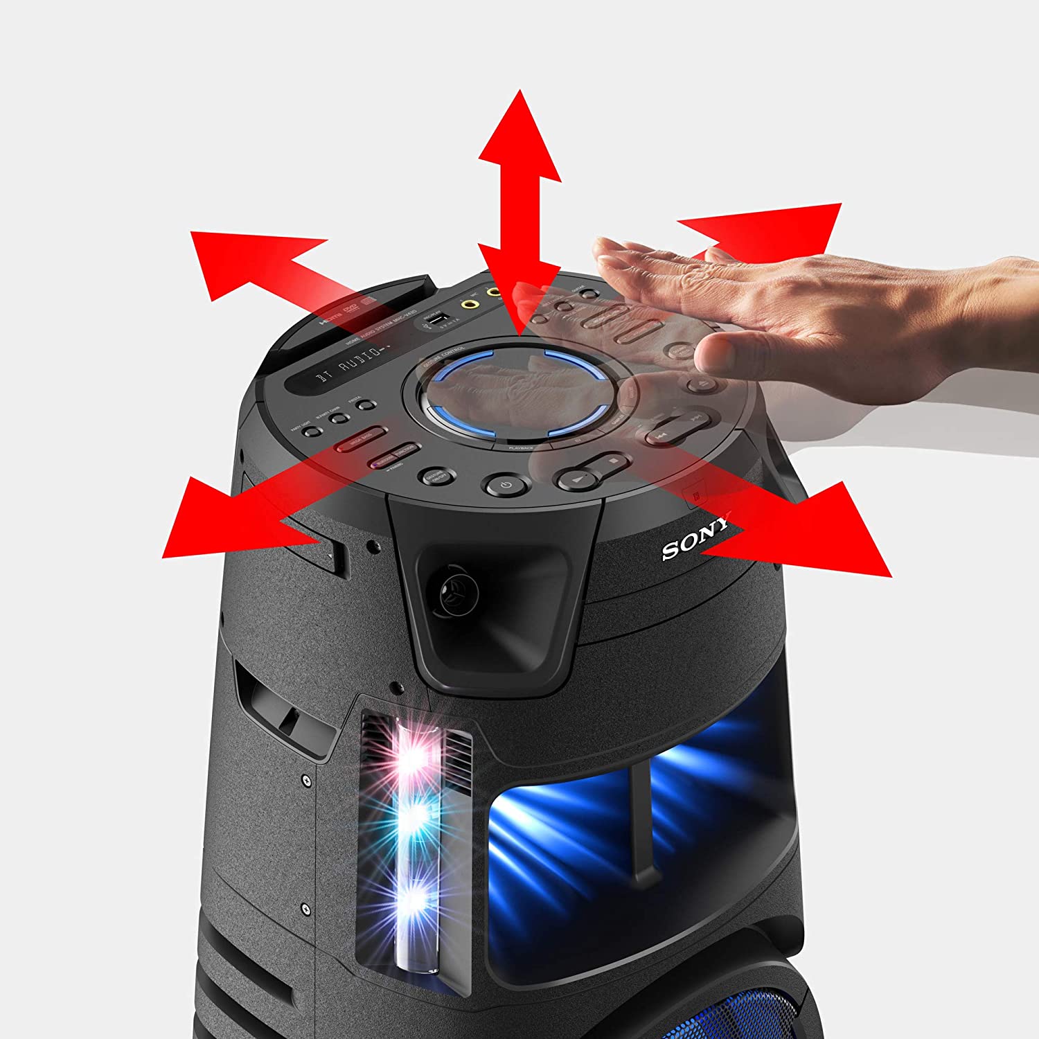 Sony MHC-V43D High Power Party Speaker with Bluetooth, Karaoke, Gesture Control, Jet Bass Booster, Party Lights & DVD Player – Black