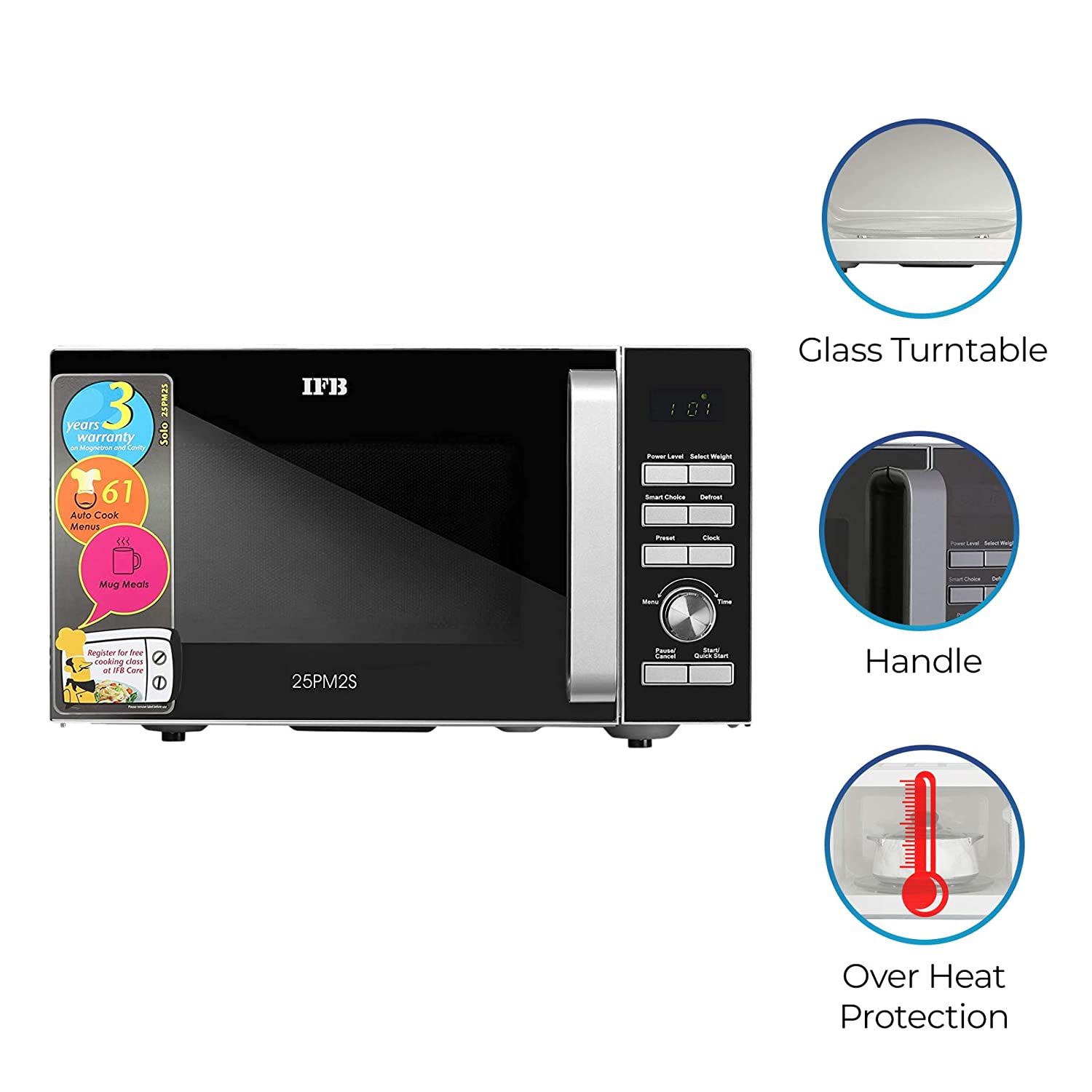 IFB 25PM2S 25L Solo Microwave Oven | 61 Auto Cook Menus | Steam Clean | Disinfect | Silver IFB
